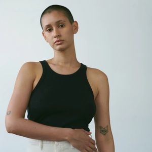 OZMA BOY TANK, REGEN SILK NOIL JERSEY, BLACK, $134